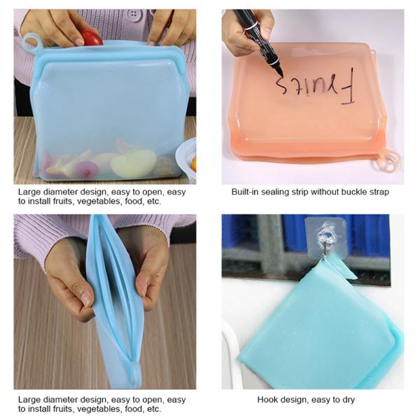 Microwavable Reusable Silicone Food Storage Bag 500ml 1000ml 1500ml