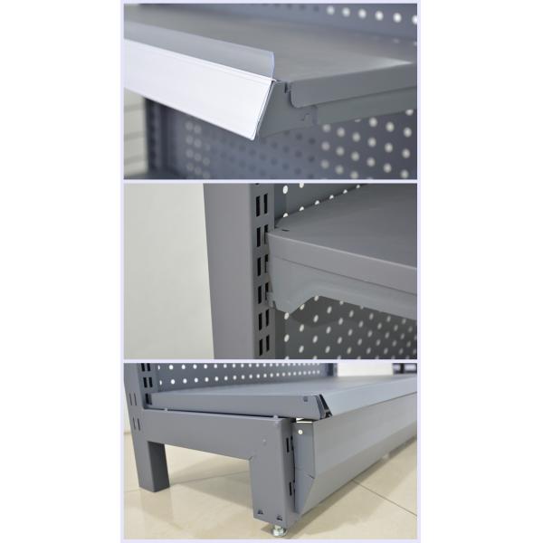 Double Side Q195 Steel Grocery Store Shelving Racks Middle Back Panel 0.5MM Gray