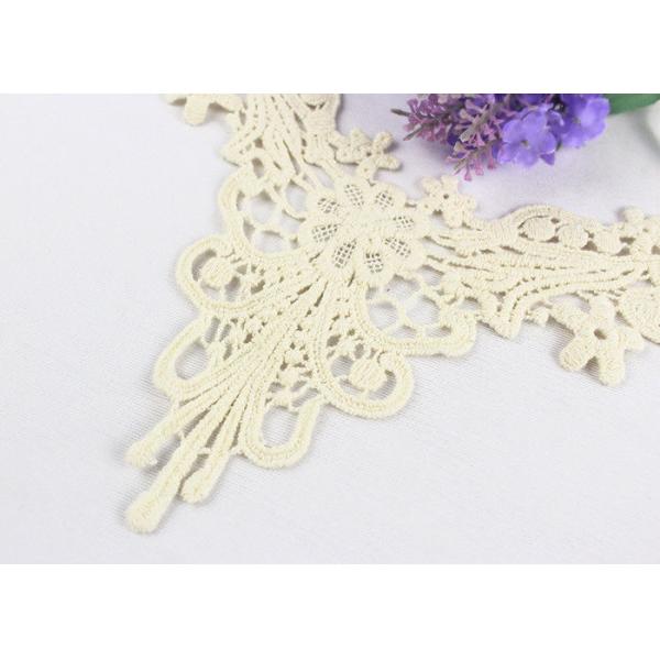 Water Soluble Cotton Lace Neck Applique , Flower Lace Bridal Neckline Applique