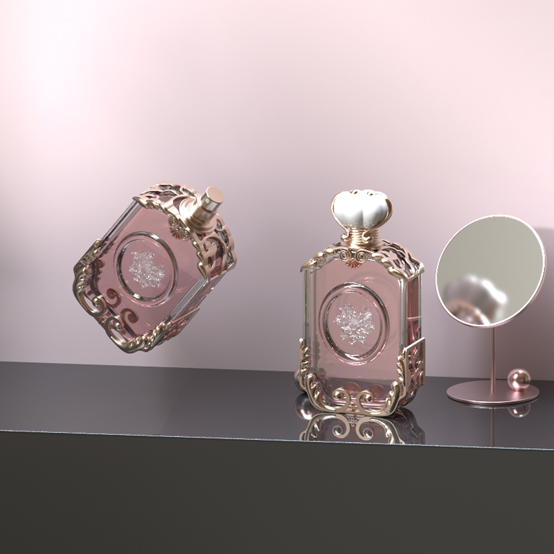Unique Perfume Bottles 100ml Glass Pink Metal Frame Pumpkin Cap Empty Spray Luxury