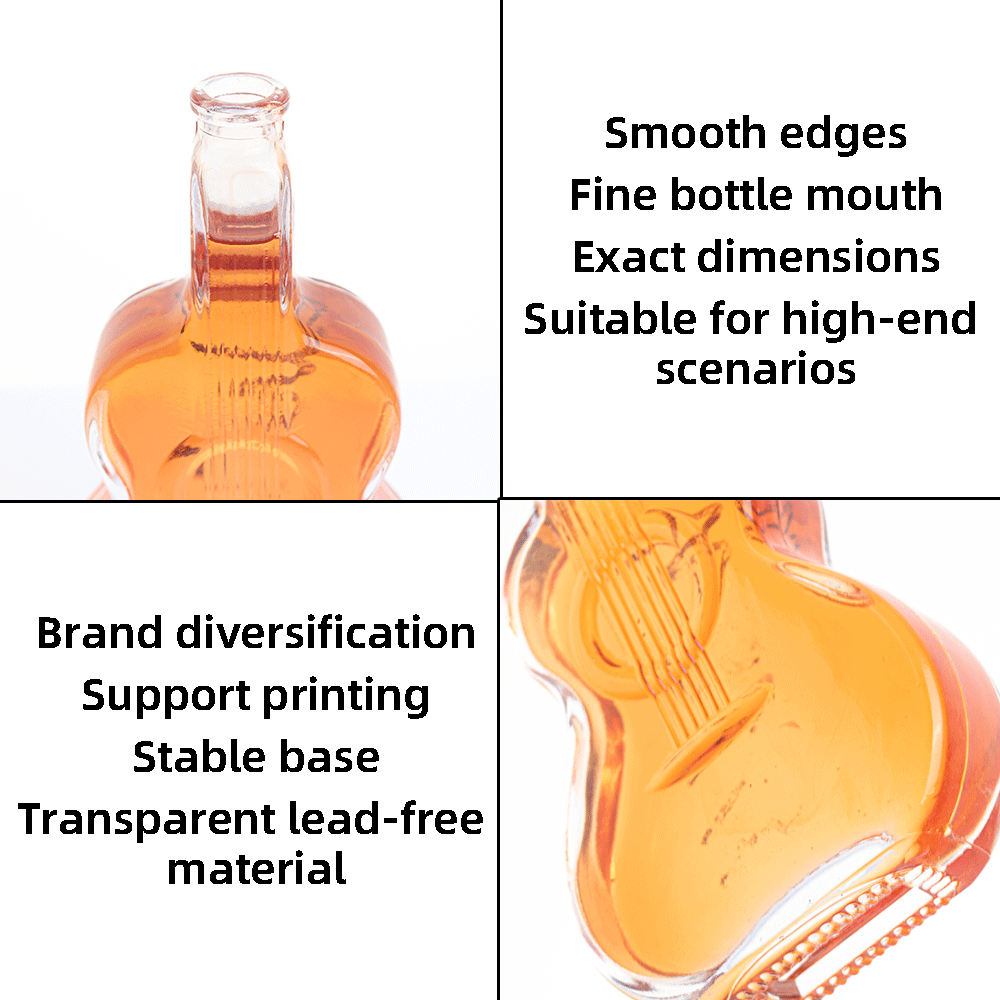 Guitar Shaped 100ml Glass Liquor Bottle For Spirits Whiskey
