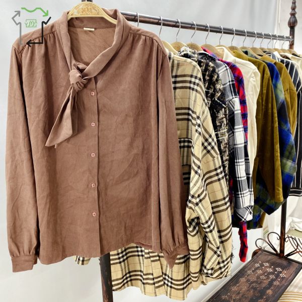 Used Vintage Casual Long Sleeve Plaid Shirt 95-100% Clean Winter Clothes Second Hand