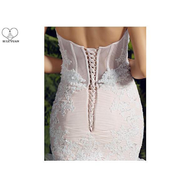 Bandage Lace Strapless Mermaid Bridal Gowns / Organza Pink Mermaid Wedding Gown