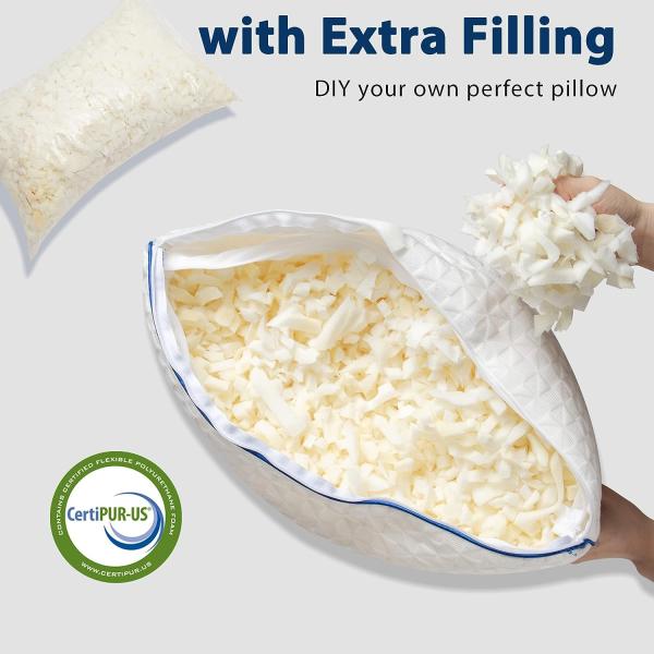 Removable and Washable Memory Foam Firm Pillows for Queen Size Adjustable Bed Set of 2