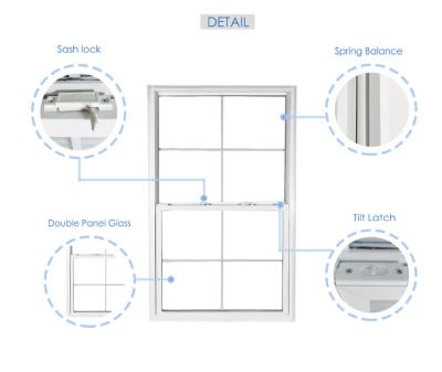 Customized UPVC Single Hung Double Hung Windows With Double Tempered Glass