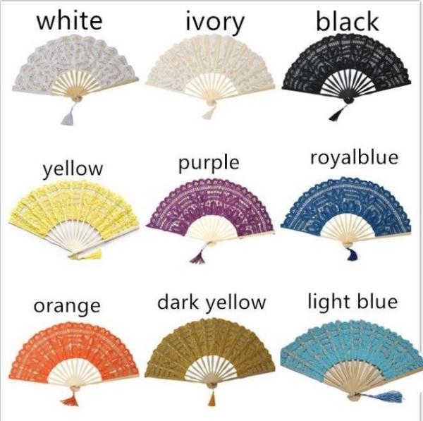 Wedding Cotton Lace Bridal White Lace Spanish Hand Fan Folding with Bamboo Staves