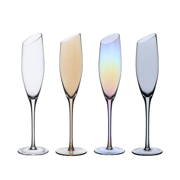 Hand Blown Lead Free Slanted Crystal Glass Champagne Flute with Bevel Mouth