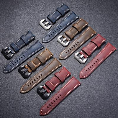 Genuine Leather Watchband Bracelet 20 22 24 26mm Women Men Oil Wax Cowhide Blue Green Red Brown Wach Band Strap Steel Bu