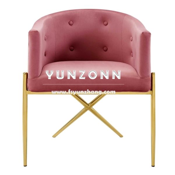 Modern Dining Arm Chair with X Legs Stainless Steel Designs Velvet Hotel Chairs
