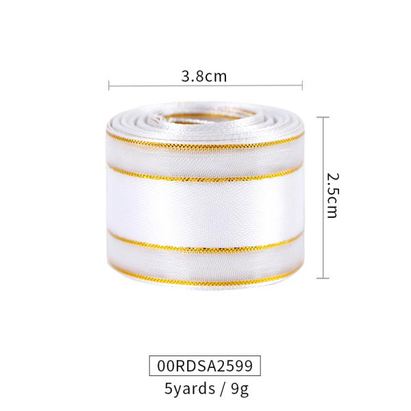 5 Yards Per Roll White Organza and Satin Ribbon With Gold Edge Roll Other Fabric Type