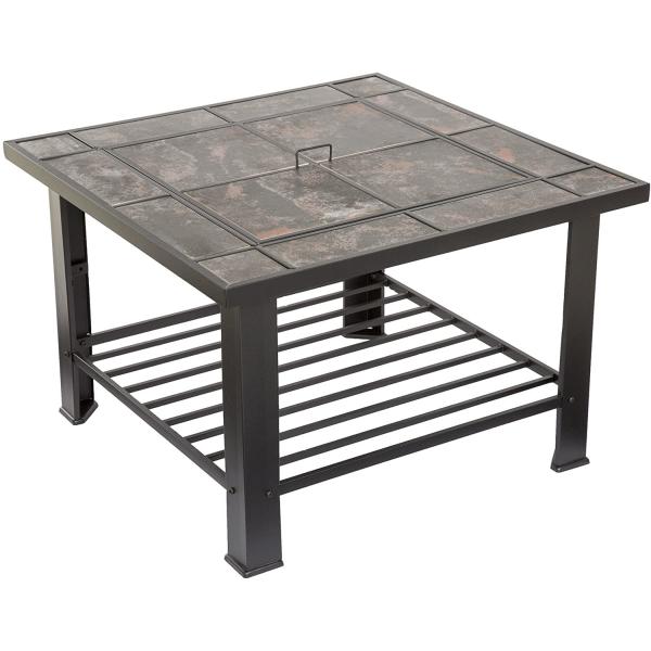 Wood Burning Barrel Outdoor Gas Firepit Garden 30'' Marble Tile Brazier