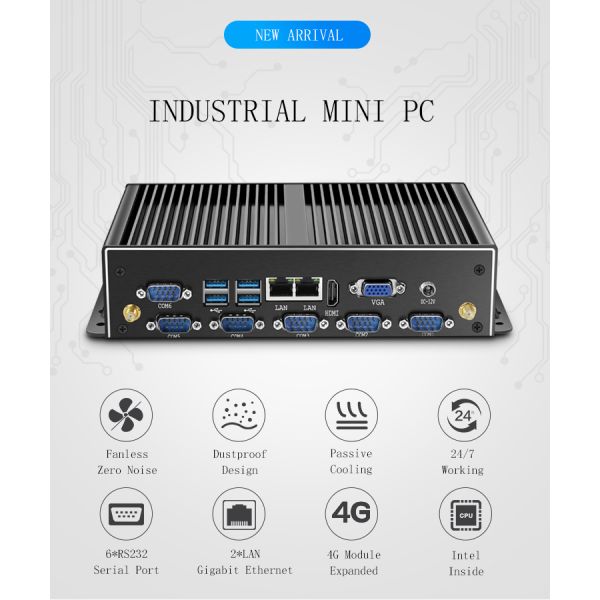 HLY Fanless Industrial Mini PC with Intel Core i5 4200U Dual Gigabit Ethernet and RS232 Ports