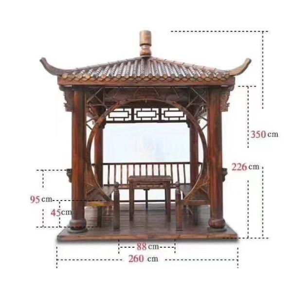 Серый цвет 2.6m перголы шестиугольника газебо павильона квадратного сада деревянный