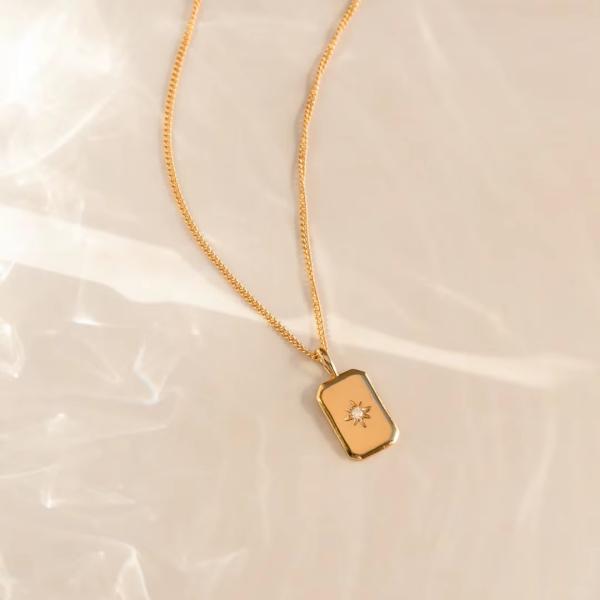 Rectangular Small Star 925 Sterling Silver Gold Plated Necklace For Children