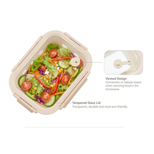 IKOO Airtight Leak Proof Borosilicate Glass Food Storage Container with Thermal Shock Resistance for Meal Prep