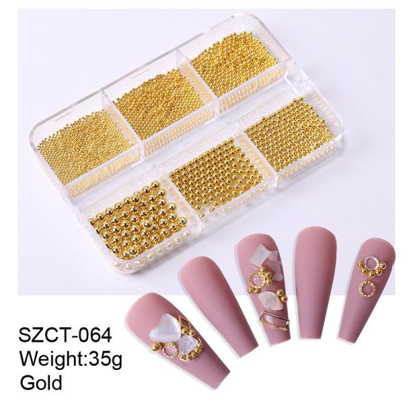 Steel Balls 3D Nail Art Decorations 6 Grid Mixed Metal Round Bead Nail Charms in Bulk