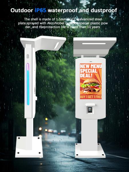 32 pouces résistant aux intempéries PCAP indépendant Outdoor Self-Order Kiosks configuré avec une canopée en option et une bande LED