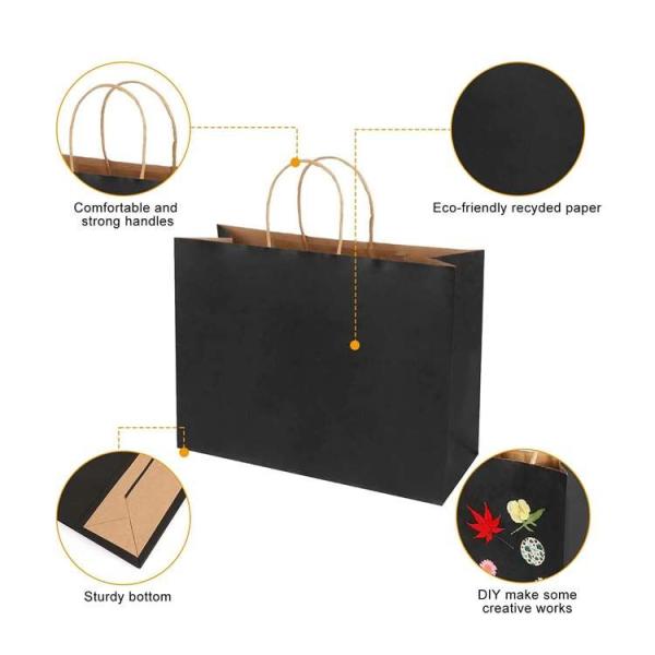 Large Capacity Black Boutique Gift Kraft Paper Shopping Bags Flexo Printing