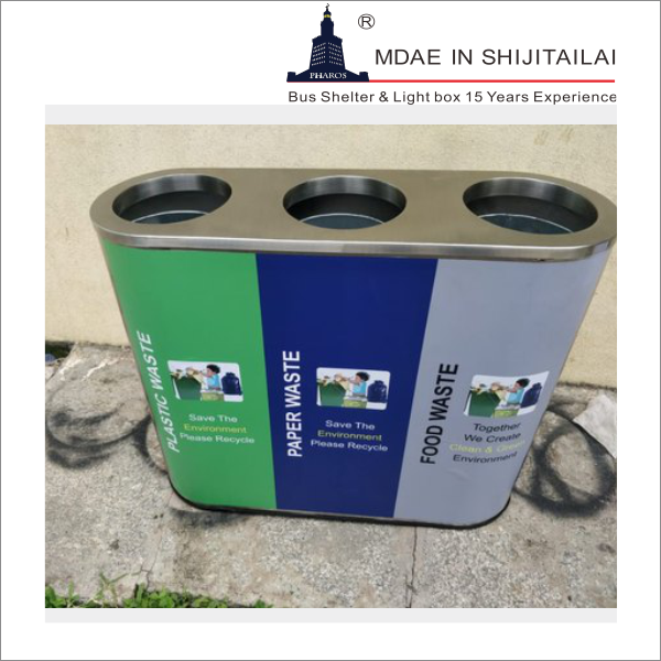 ISO14001 3 Compartments RAL Stainless Steel Trash Can