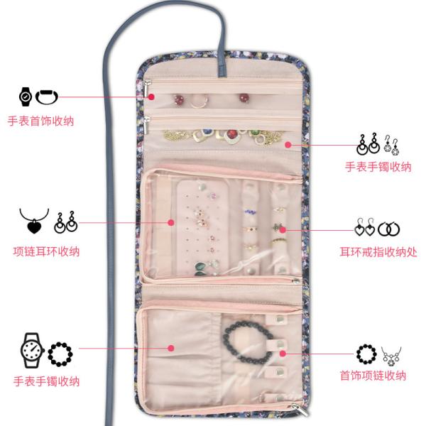 Hanging Jewelry Storage Bags Suppliers Canvas Roll Luxury Travel Organizer 46x18cm