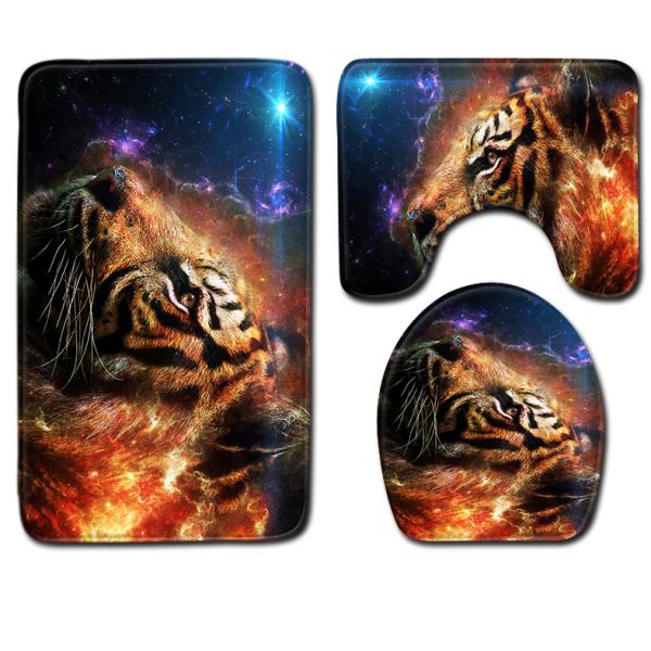 Wild Animal Toilet Seat Cushion Tiger Leopard 3pc Bathroom Rug Set