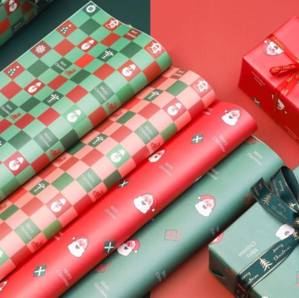 Flower Shop Gift Wrapping Paper with Santa Claus and Snowman Design on Waterproof Kraft Paper