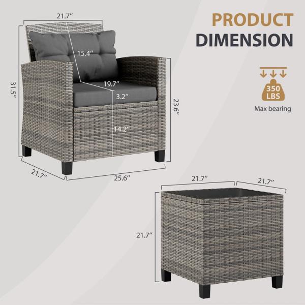 Outdoor Bistro Set Rattan Garden Chair 2 Seating Patio Set Group with Coffee Table by AJUNION