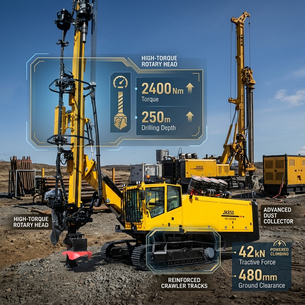 JK850 Geothermal Drilling Rig 850m Depth 600mm Diameter Rotary Table Borehole Machine Heat Exchange