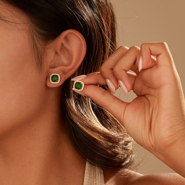 Hot Selling 18K Gold Plated Fashion Temperament Sugar Cube Zircon Dubai Earring Silver Post Women's Jewelry Studs Earrings