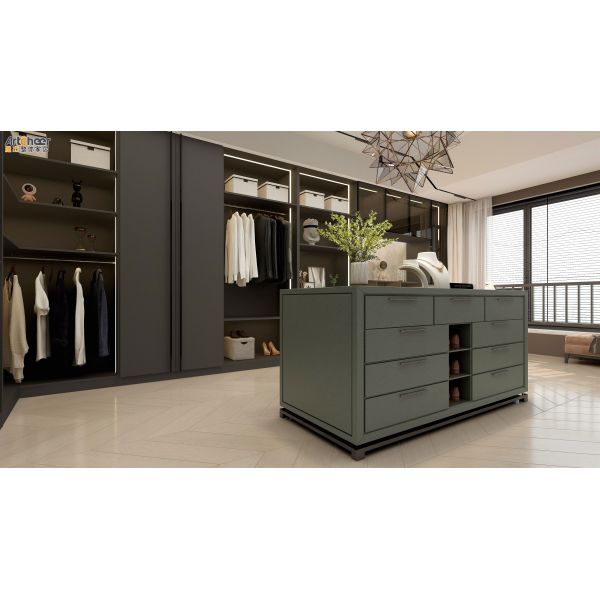 Modern Walk-in Wardrobe with Aluminium Handle Minimalist Design and Glass Door for Bedroom