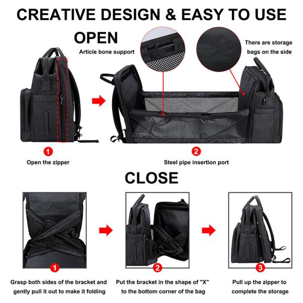 Baby Diaper Tote Bags Backpack Black Insulated Bottle Storage 14X9X16