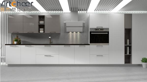Smart estilo de luxo gabinete de cozinha móveis ilha branca conjunto com design moderno