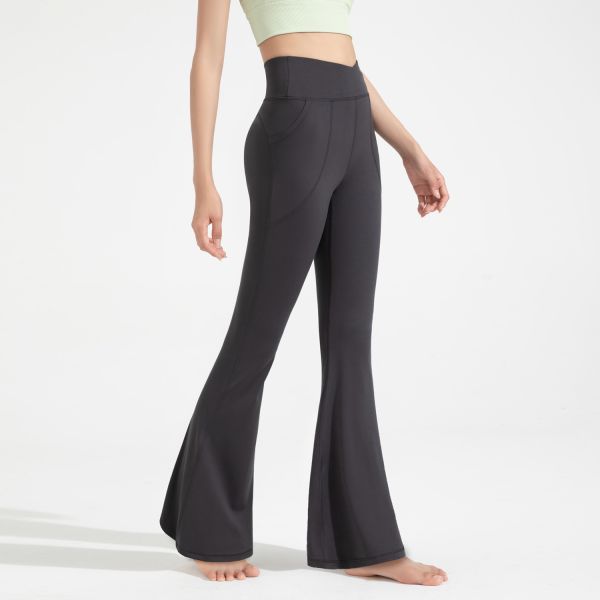 High Waisted Lady Flare Yoga Leggings with Pockets Navy Blue Tummy Control