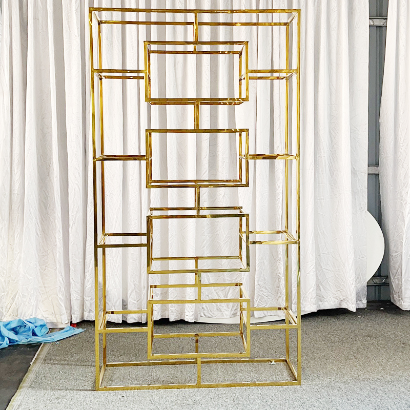 WENDING Gold Staggered Tetris Multi-Shelf Wedding Display Rack – Asymmetric Event Stand