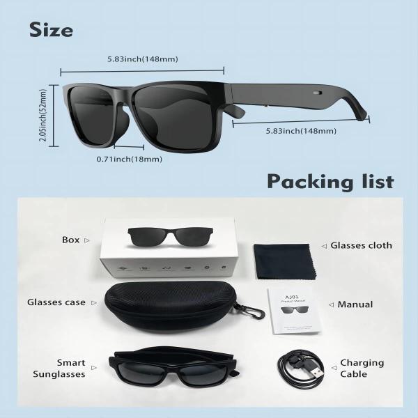 Bluetooth 5.0 Waterproof IPX4 Sunglasses ,Smart audio sunglasses for listen Music & Phone calls
