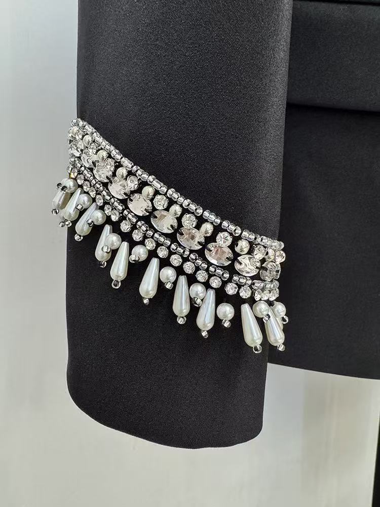 Embellished Women's Suit Set with High-Waisted Wide-Leg Pants for Elegant Formal Wear