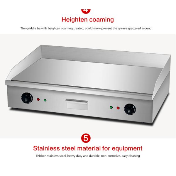 Electric Countertop Flat Griddle Plate Silver White 35kg Double Temperature Control Panel