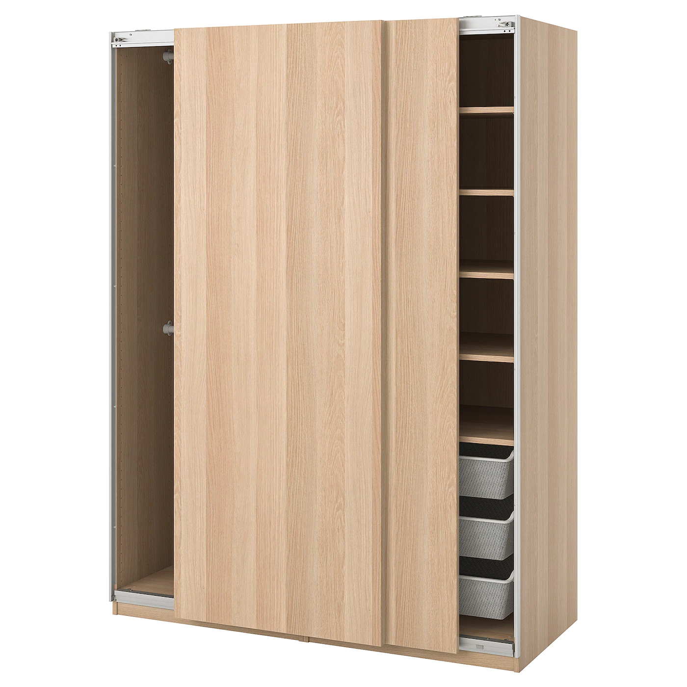 Melamine Sliding Door Closet Modern Modular Lacquer Bedroom Wall Wardrobe Wood Grain Plain