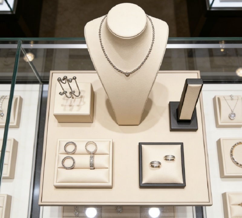 Stackable High-Density Velvet Jewelry Display Holder with Customizable Organizer for Luxury Retail