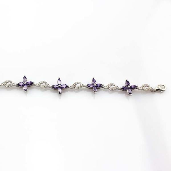 925 Silver Jewellery Quatrefoil Amethyst Cubic Zircon Tennis Bracelet (B04PURPLE)