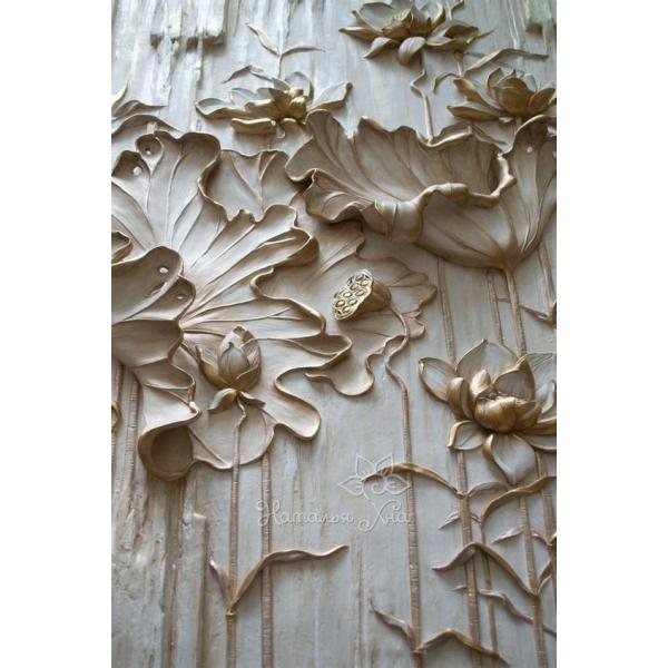 Exquisite Lotus Relief Mural Hand Carved from Natural Marble Stone for Modern Wall Decor