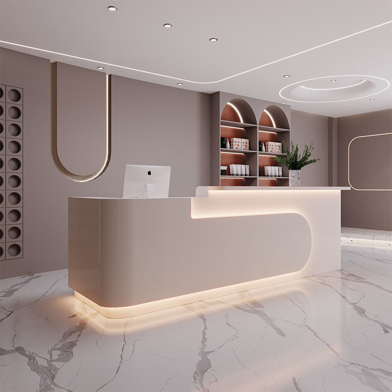 Customizable Design Jewelry Counter with LED Lighting and Artificial Stone Finish for Luxury Retail Display