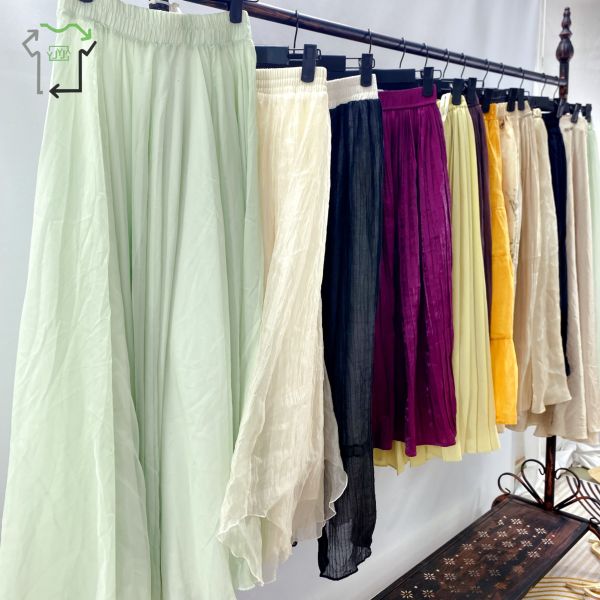 Women Used Silk Skirt Casual Satin Midi Pleated With Waistline Second Hand Ladies Dresses