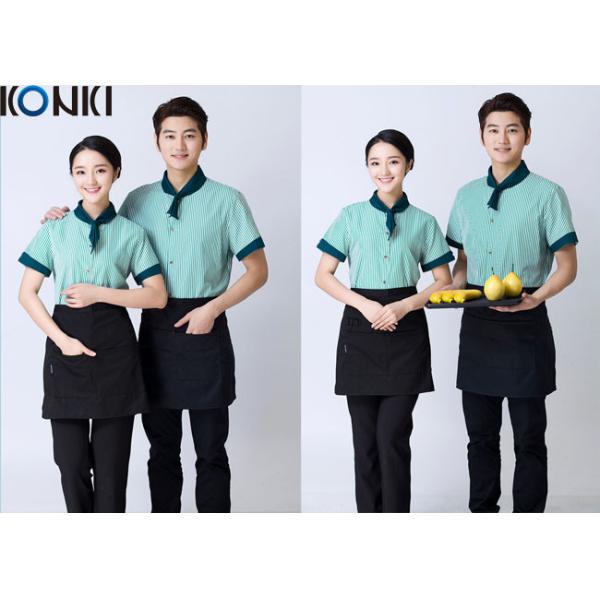 Stripe Shirt Restaurant Staff Uniforms Embroidered Workwear For Women