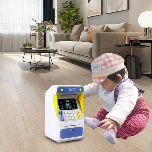 kids educational financial customs atm password put credit cards piggy bank blue color mini electronic safe