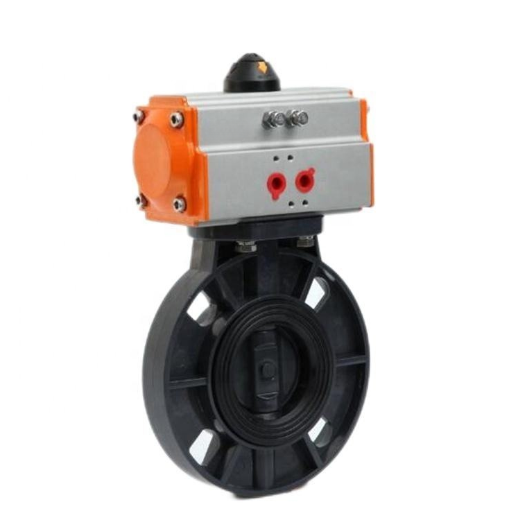UPVC Wafer Pneumatic Butterfly Valve EPDM Seat Anti-Corrosion Plastic Butterfly Valve for Chemical Sewage Pipeline