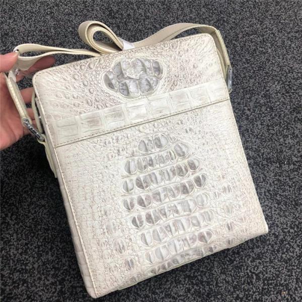 Authentic Crocodile Skin Men's Small Shoulder Bag White Flap Purse Genuine Alligator Leather Male Casual Messenger Bag