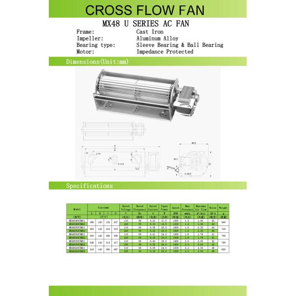 110 Volt 50HZ / 60HZ AC Cross Flow Fans Industrial Cooling Fan 48x180mm