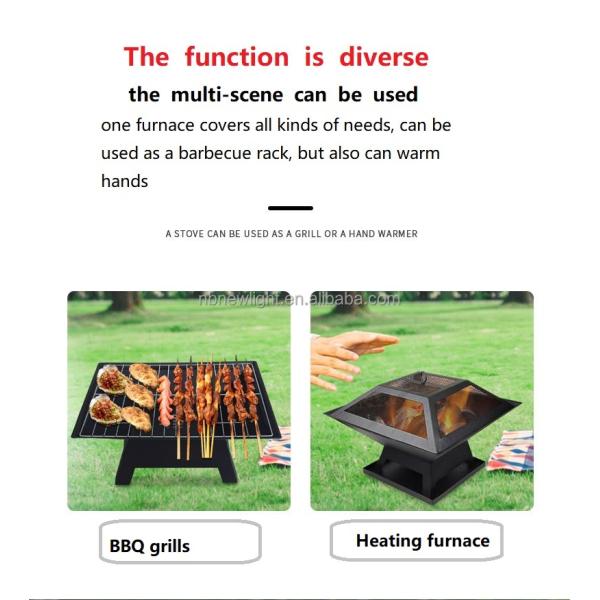 2 in 1 Outdoor Garden Charcoal Fire Pit Brazier with Square Barbecue 46.5*46.5*347cm