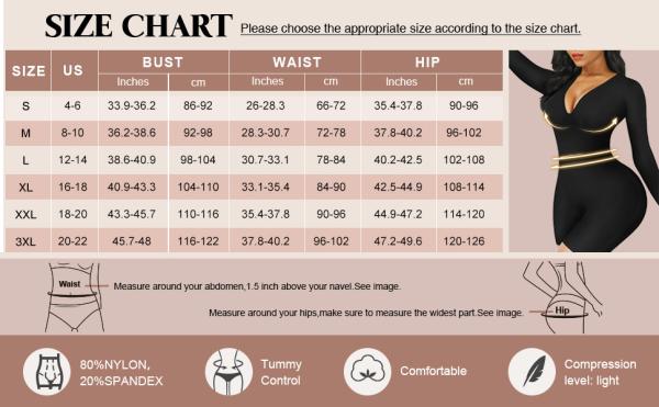 Women's V Neck One Piece Long Sleeve Tummy Control Fall Bodysuit for Fitness Shapewear